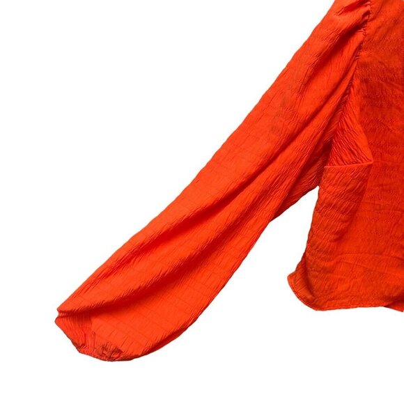 Levi's Blouse‎ Cropped Tie Front Long Balloon Sleeve Orange Smocked Womens Small - Picture 3 of 7